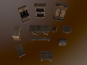 s of wooden furniture asset low-poly 3D Model