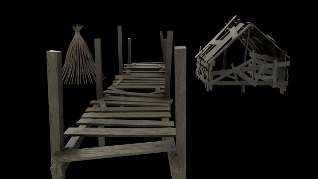 asset of wooden decorations in low poly 3D 模型 .c4d .max .obj .3ds .fbx .stl .blend 