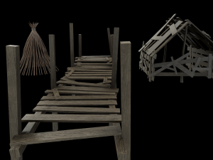 asset of wooden decorations in low poly 3D Model