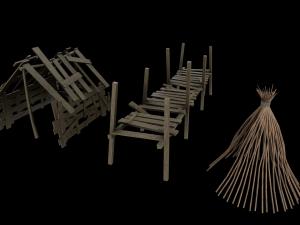 asset of wooden decorations in low poly 3D 模型