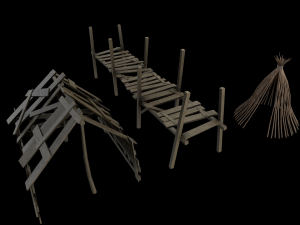 asset of wooden decorations in low poly 3D 模型