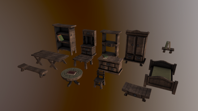 s of wooden furniture asset 3D Model .c4d .max .obj .3ds .fbx .stl .blend 