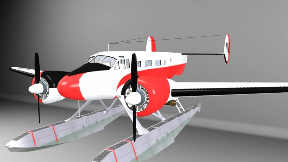 beechcraft c18-s floats 3D Model .c4d .max .obj .3ds .fbx .stl .blend 
