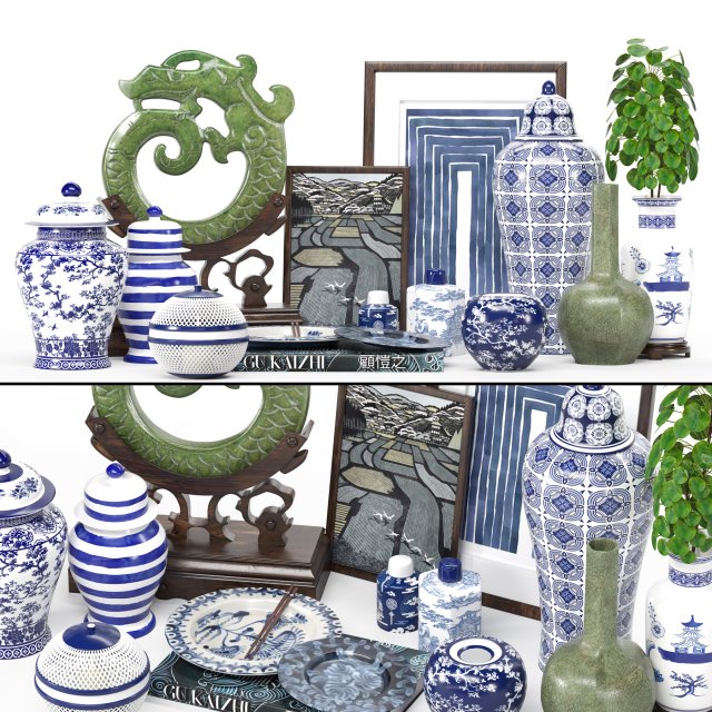 Decorative Set Chinese style 3D Model .c4d .max .obj .3ds .fbx .stl .blend 