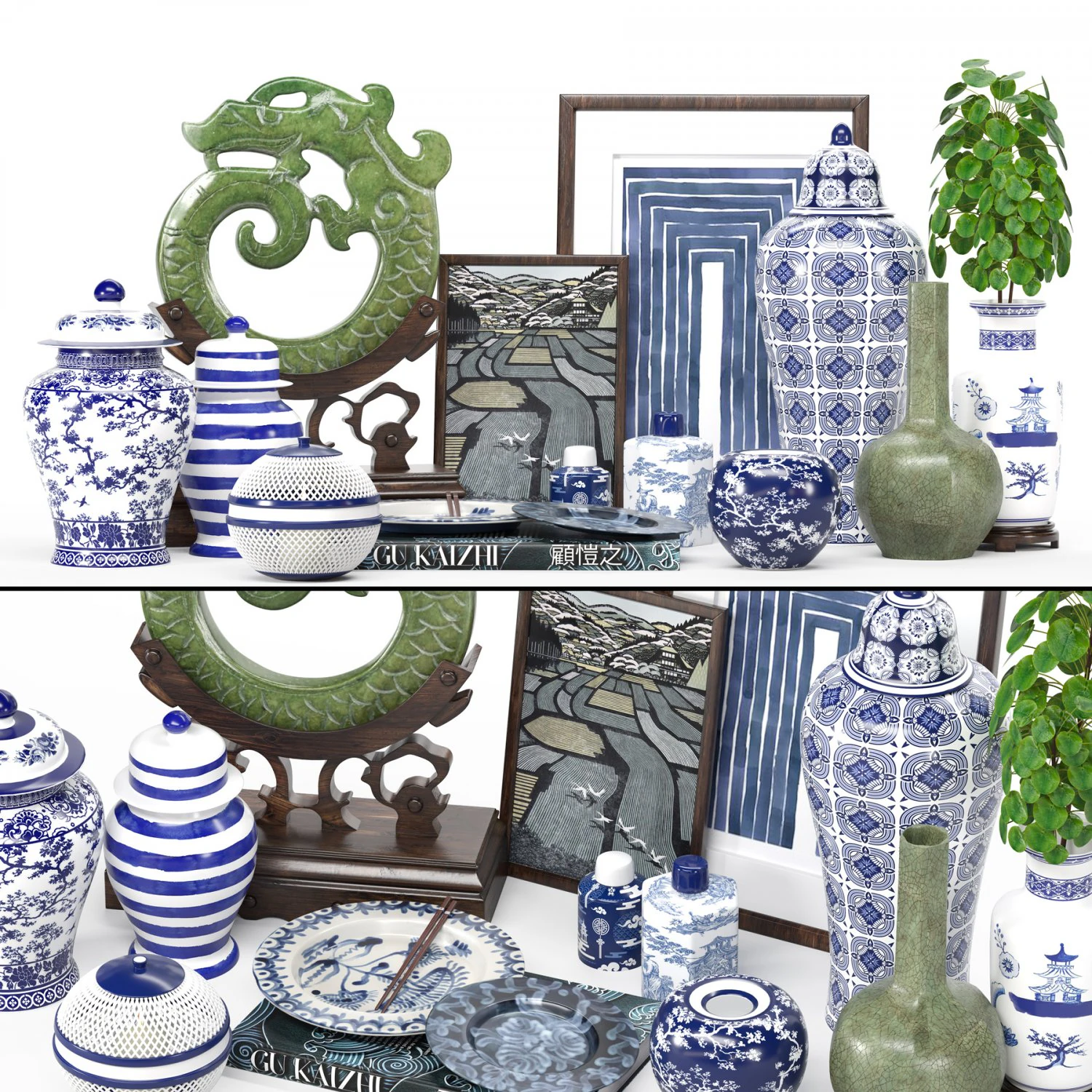 Decorative Set Chinese style 3D Model .c4d .max .obj .3ds .fbx .stl .blend 