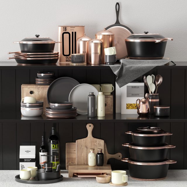 copper kitche set 3D Model .c4d .max .obj .3ds .fbx .stl .blend 