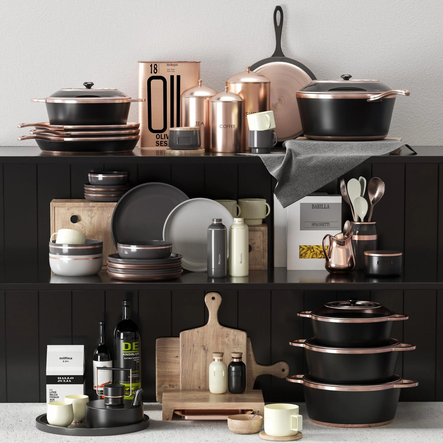 copper kitche set 3D Model .c4d .max .obj .3ds .fbx .stl .blend 