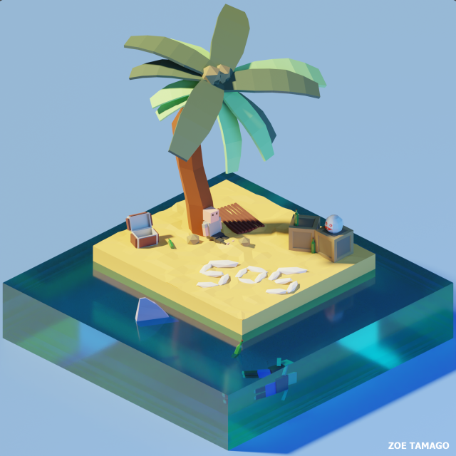isometric 3d castaway-marooned by zoe tamago 3D Model .c4d .max .obj .3ds .fbx .stl .blend 