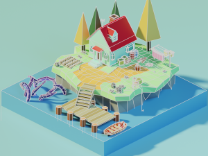 isometric low poly house on an island by zoe tamago 3D Модель