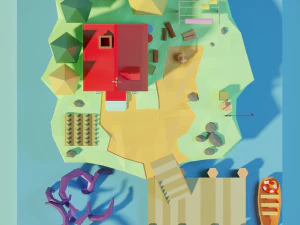 isometric low poly house on an island by zoe tamago 3D Model