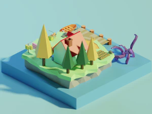 isometric low poly house on an island by zoe tamago 3D Model