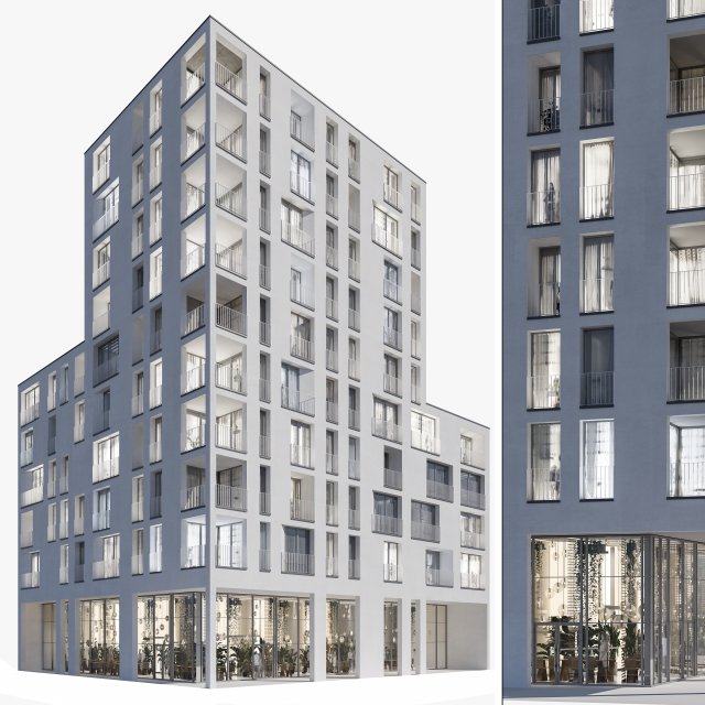 modern residential building 01 - night 3D-Modell .c4d .max .obj .3ds .fbx .stl .blend 