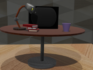 table with old tv and ornaments Modello 3D