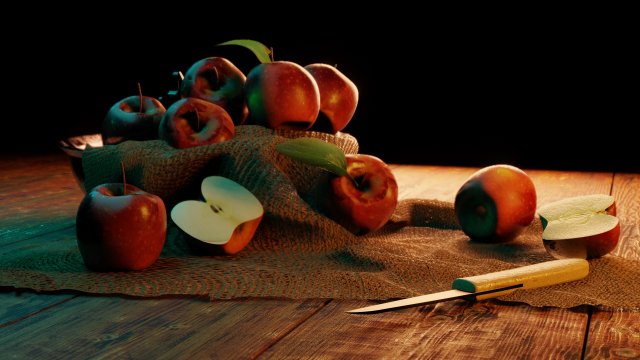 3d scene apple in dark room 3D Model .c4d .max .obj .3ds .fbx .stl .blend 