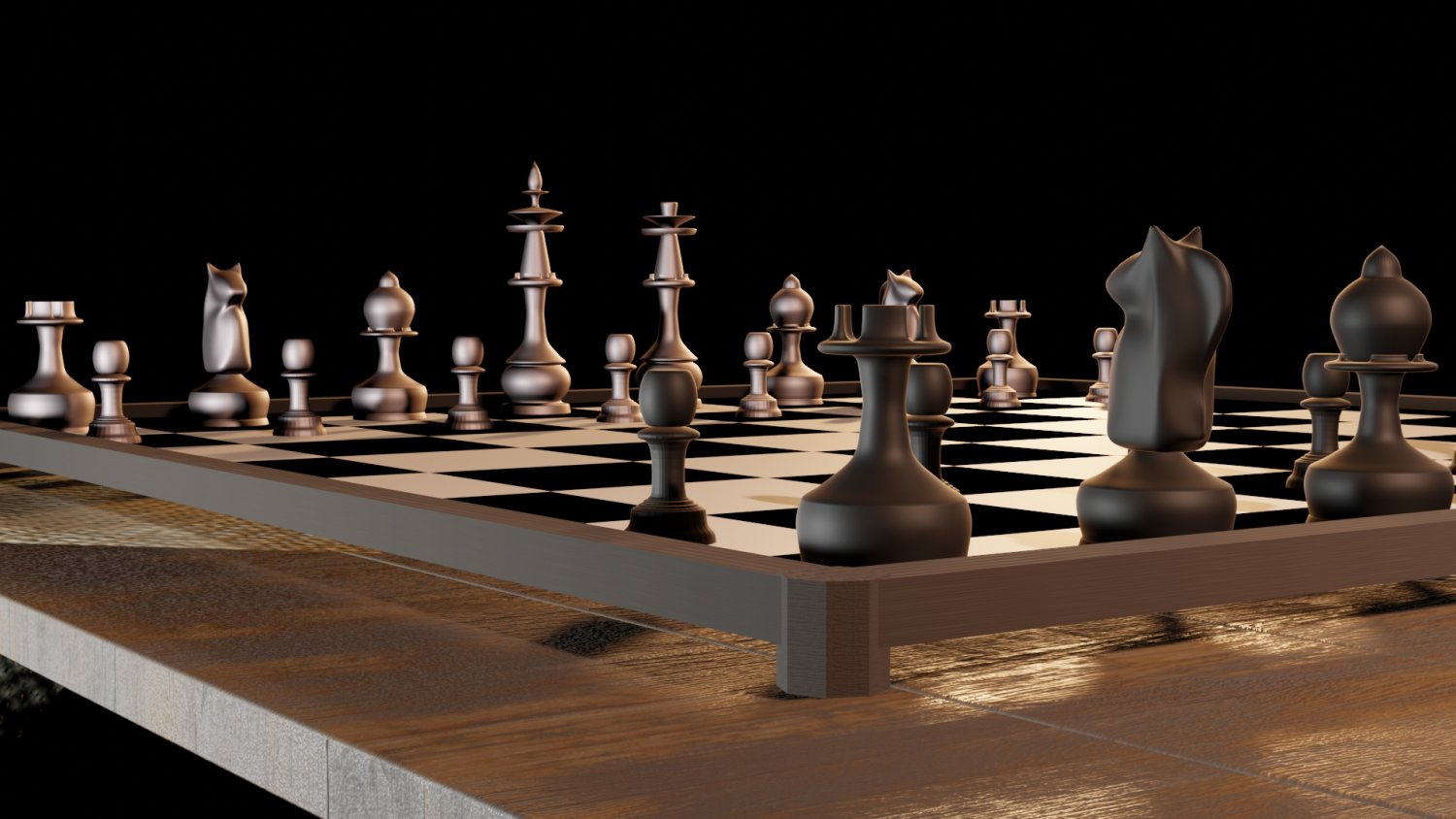 Dark room with a 3d chess board