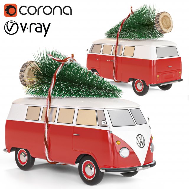 christmas volkswagen t1 Model 3D .c4d .max .obj .3ds .fbx .stl .blend 
