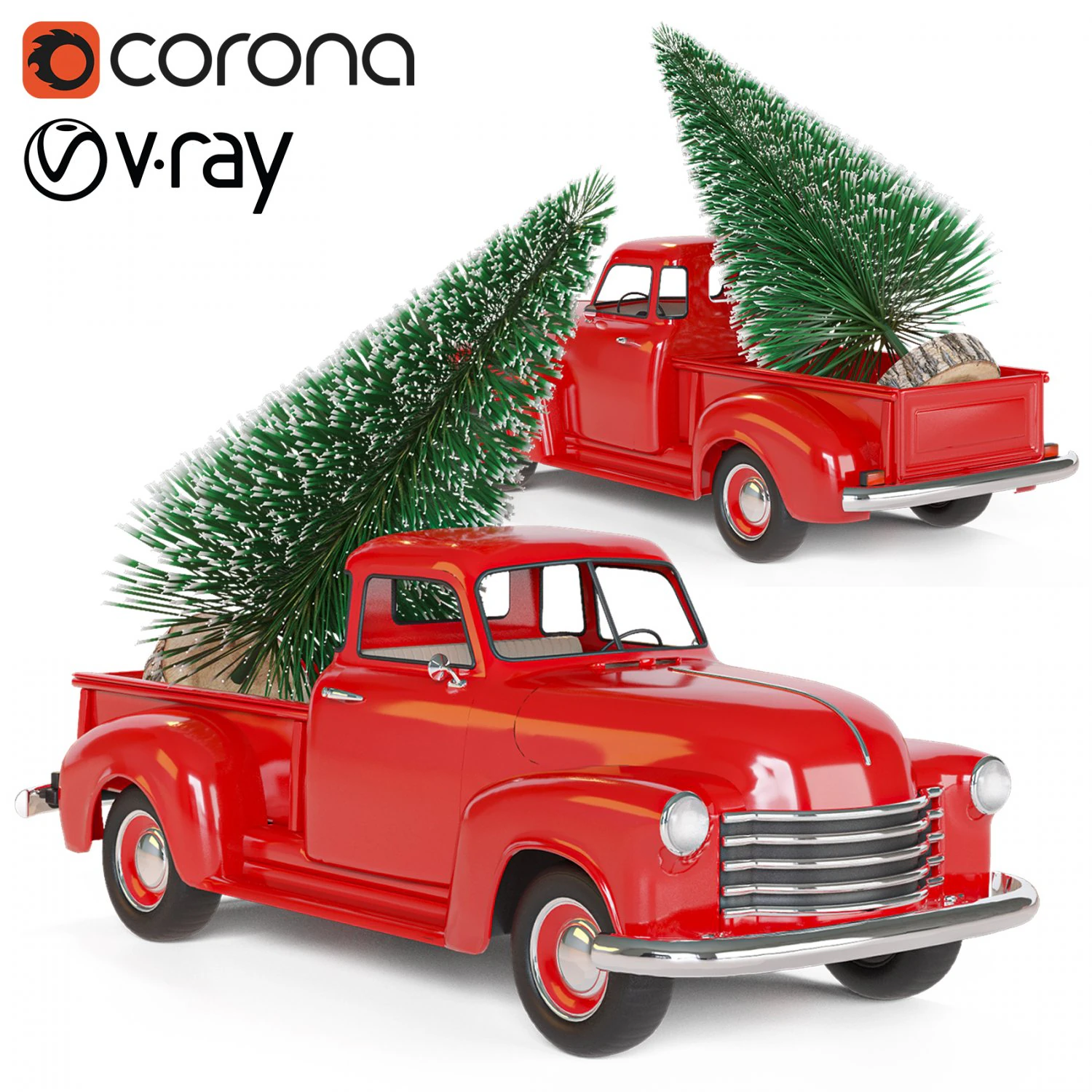 christmas chevrolet pickup 3D Model .c4d .max .obj .3ds .fbx .stl .blend 