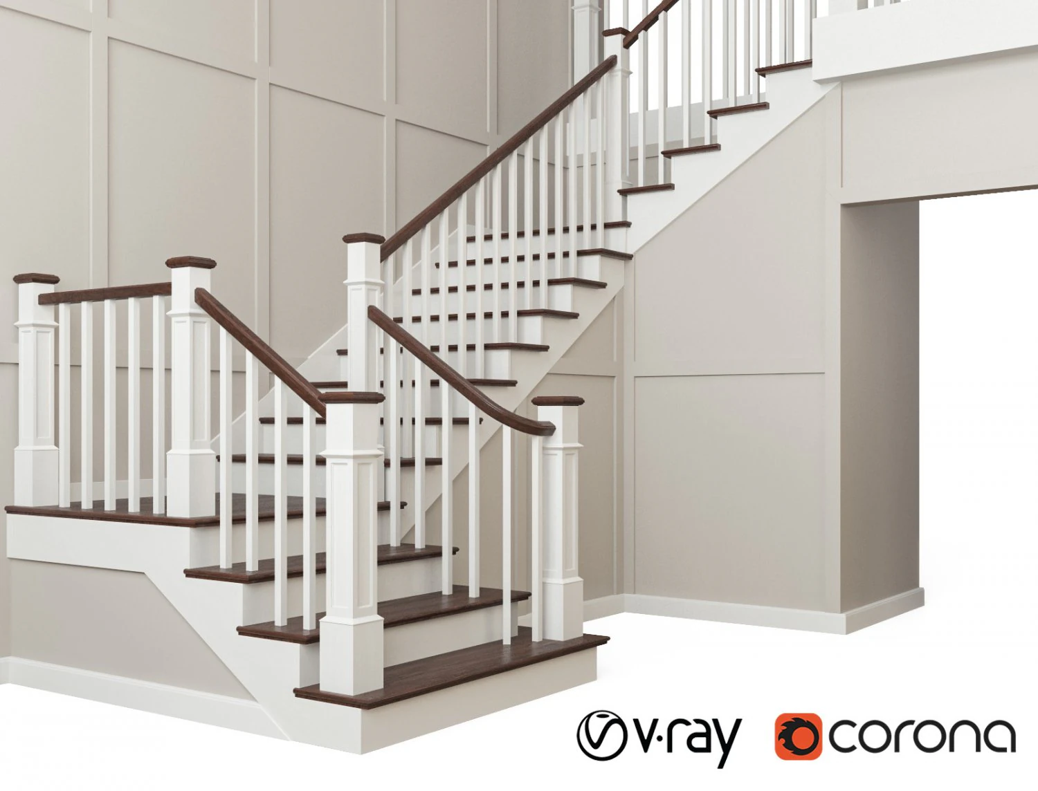 classic staircase 3D Model .c4d .max .obj .3ds .fbx .stl .blend 