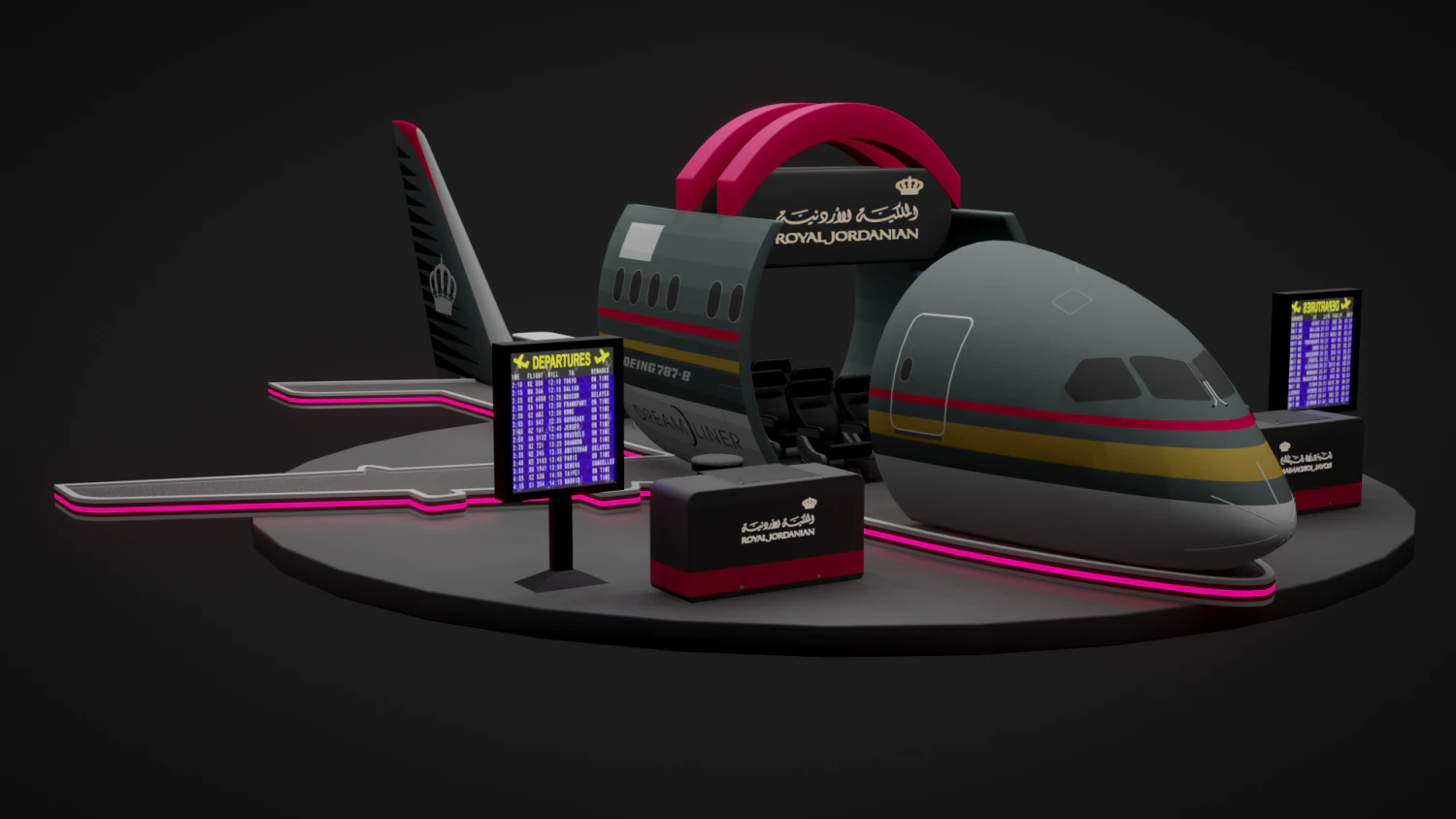 3d exhibition booth for royal jordanian airlines 3D Model .c4d .max .obj .3ds .fbx .stl .blend 