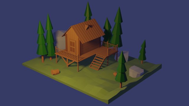 wood house low poly Modelo 3D .c4d .max .obj .3ds .fbx .stl .blend 