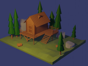 wood house low poly 3D Model