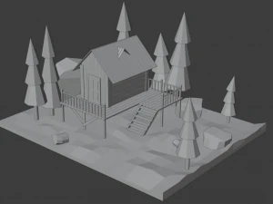 wood house low poly 3D Model