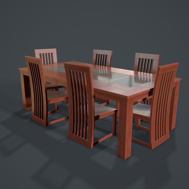 wooden glass dining table and chair 3D मॉडल .c4d .max .obj .3ds .fbx .stl .blend 