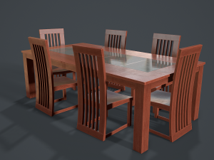 wooden glass dining table and chair 3D 模型