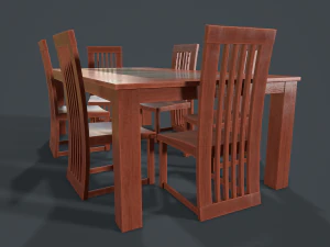 लकड़ी के कांच की खाने की मेज और कुर्सी 3D मॉडल
