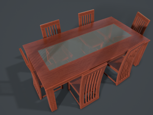 wooden glass dining table and chair 3D मॉडल