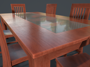 wooden glass dining table and chair 3D मॉडल