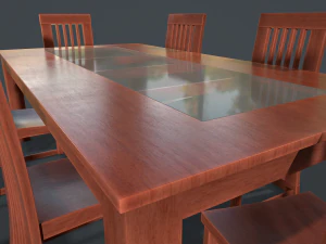 लकड़ी के कांच की खाने की मेज और कुर्सी 3D मॉडल