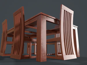 लकड़ी के कांच की खाने की मेज और कुर्सी 3D मॉडल