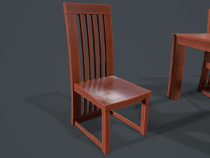 लकड़ी के कांच की खाने की मेज और कुर्सी 3D मॉडल