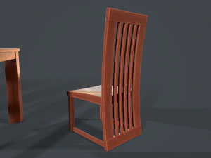 लकड़ी के कांच की खाने की मेज और कुर्सी 3D मॉडल