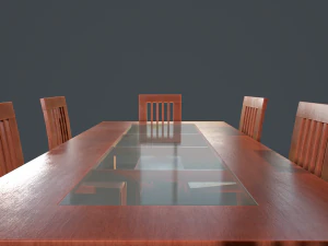 लकड़ी के कांच की खाने की मेज और कुर्सी 3D मॉडल