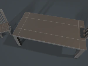 लकड़ी के कांच की खाने की मेज और कुर्सी 3D मॉडल