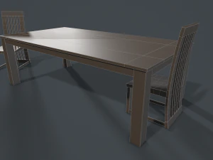 लकड़ी के कांच की खाने की मेज और कुर्सी 3D मॉडल