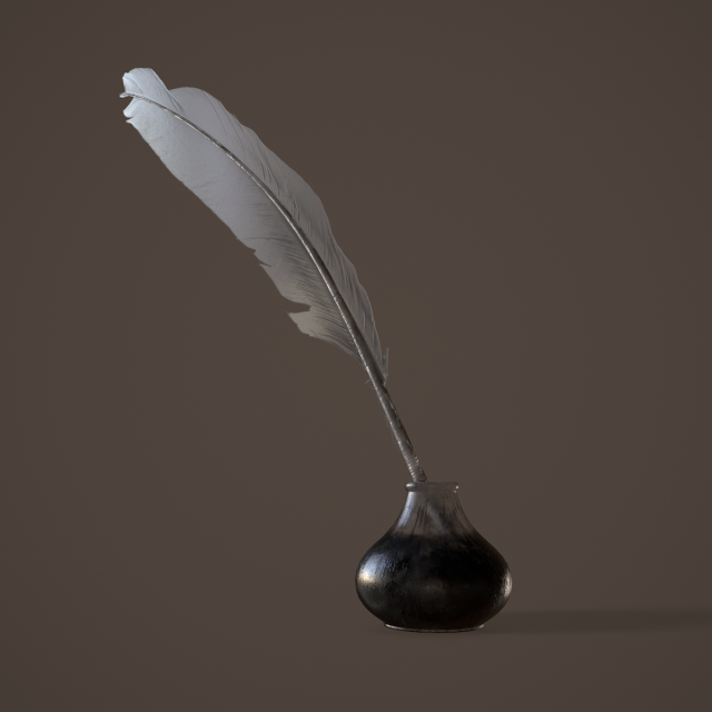 quill and inkpot 3D Model .c4d .max .obj .3ds .fbx .stl .blend 