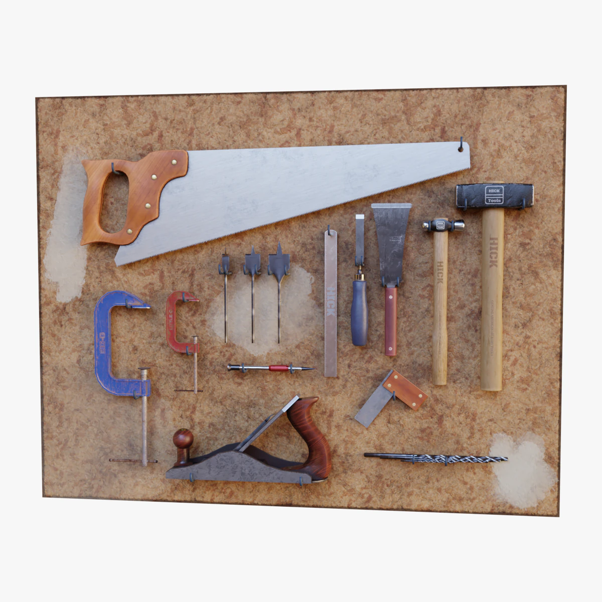 tool wall with 18 tools 3D Model .c4d .max .obj .3ds .fbx .stl .blend 