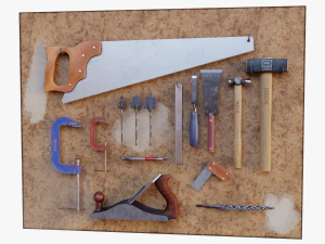 parete portautensili con 18 utensili Modello 3D