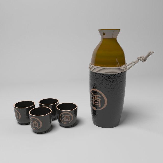 sake set black 3D Model .c4d .max .obj .3ds .fbx .stl .blend 