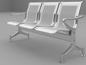 three seater metal visitors and waiting chair 3D Model