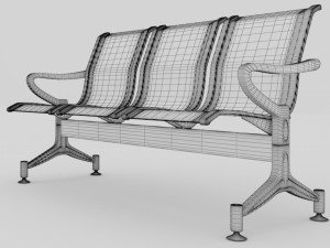 three seater metal visitors and waiting chair 3D 模型
