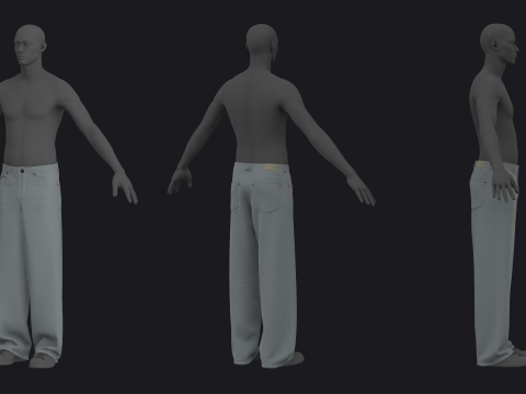 MALE BAGGY JEANS - mv2 zpac obj fbx highpoly Modèle 3D