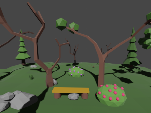 bench with mixed forest 3D Model
