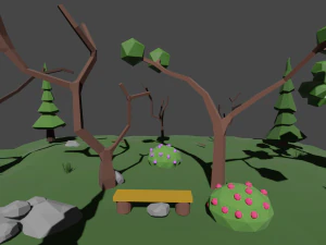 bench with mixed forest 3D Model