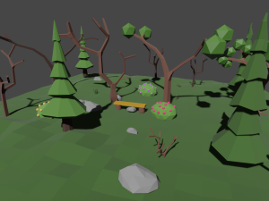 bench with mixed forest 3D Model