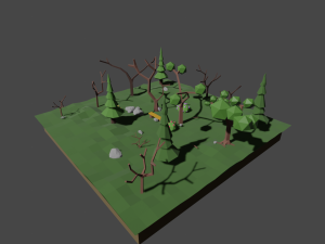 bench with mixed forest 3D Model