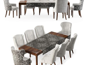 Aksamitny st&oacute;ł do jadalni w kolorze gołębim szarym Model 3D